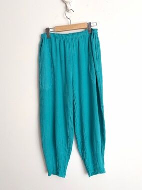 Vintage 90s Oh My Gauze! Turquoise Cotton Gauze Lagenlook Lantern Pants M